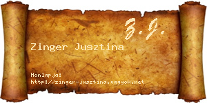 Zinger Jusztina névjegykártya